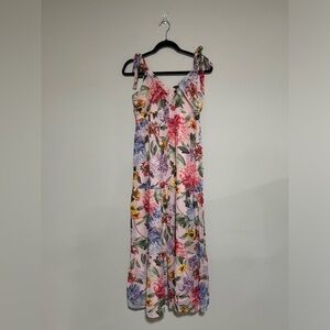 Express Floral Tie-Strap Maxi Dress in Pink and Multicolor
